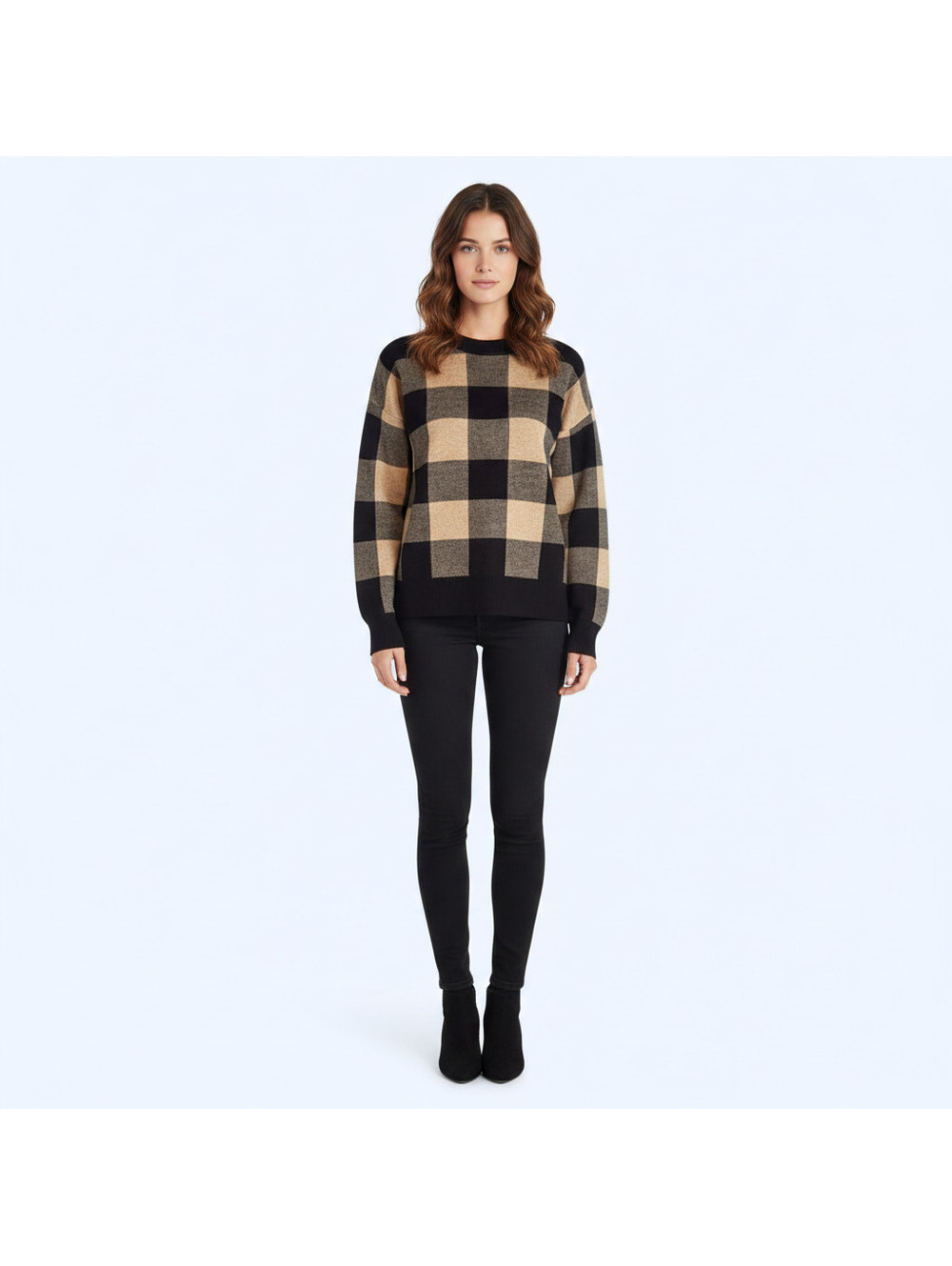 Cynthia Rowley Black/Tan Checkered Sweater size XL